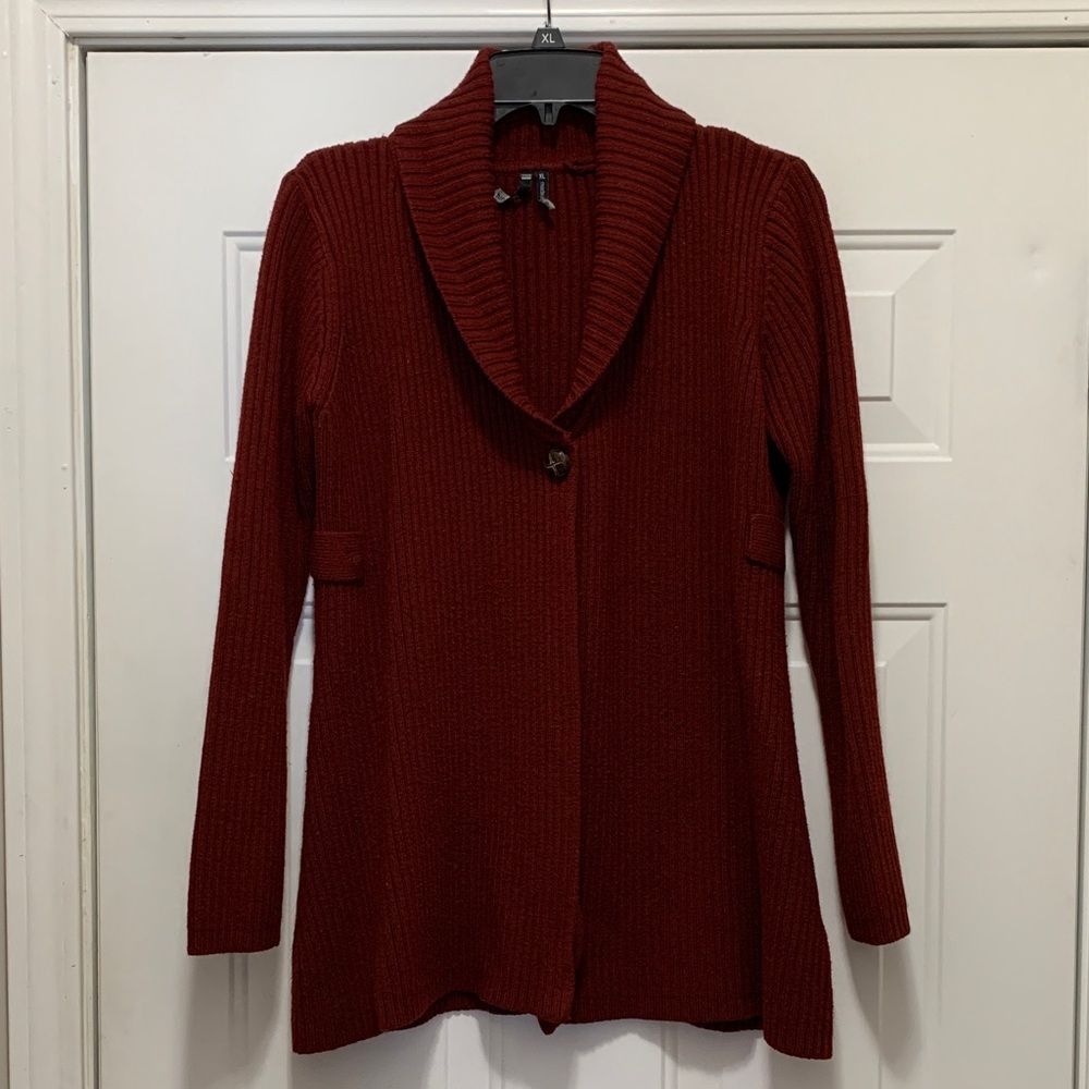 3/$15 Take Out Ribbed Shawl Collar Brick Red Sweater Cardigan Size XL